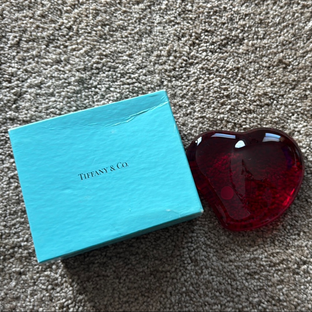 Tiffany & Co. Red Heart Paperweight with Blue Box
